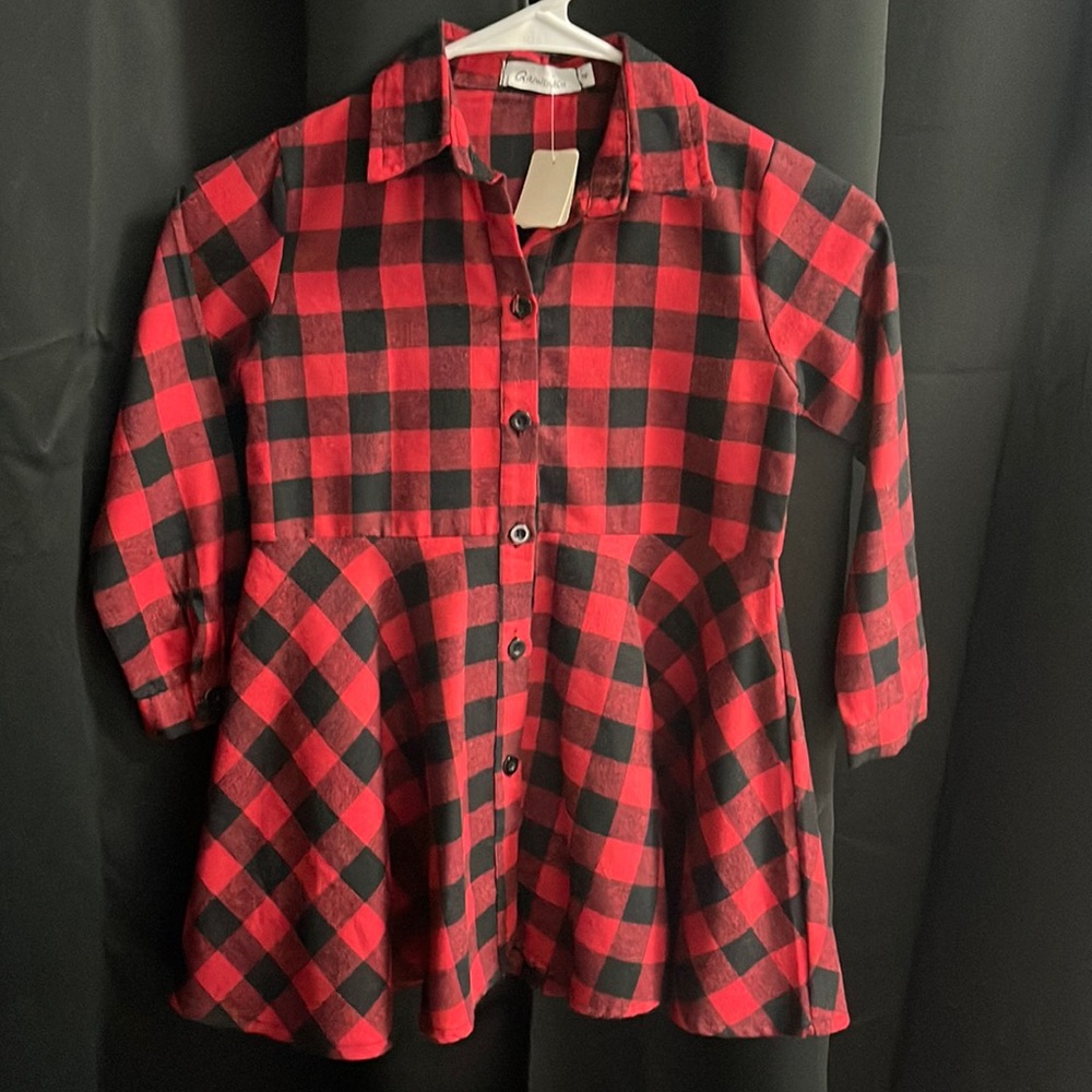 Grandwish Girl Plaid Flannel Button Down Dress Sz 4